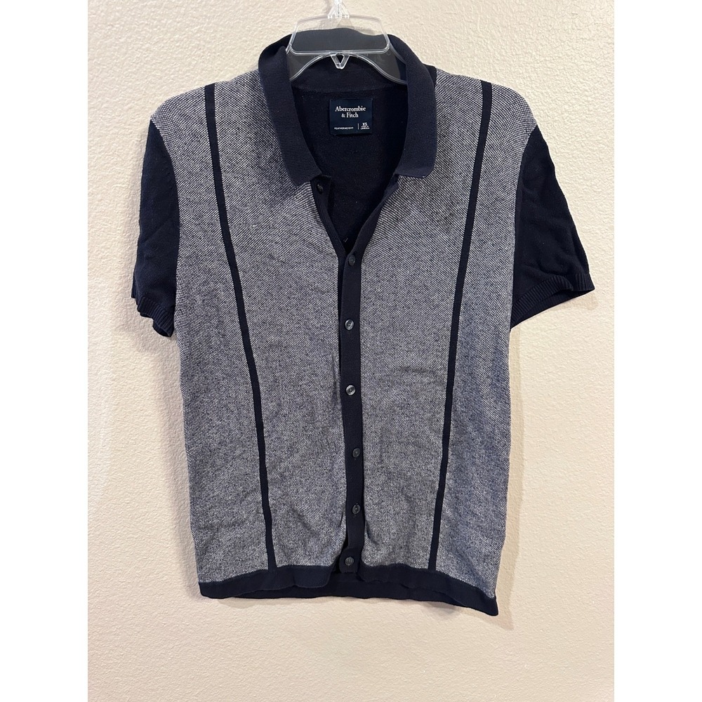 Abercrombie & Fitch Mens Cardigan Polo Shirt Button Down Knit Gray Black XS